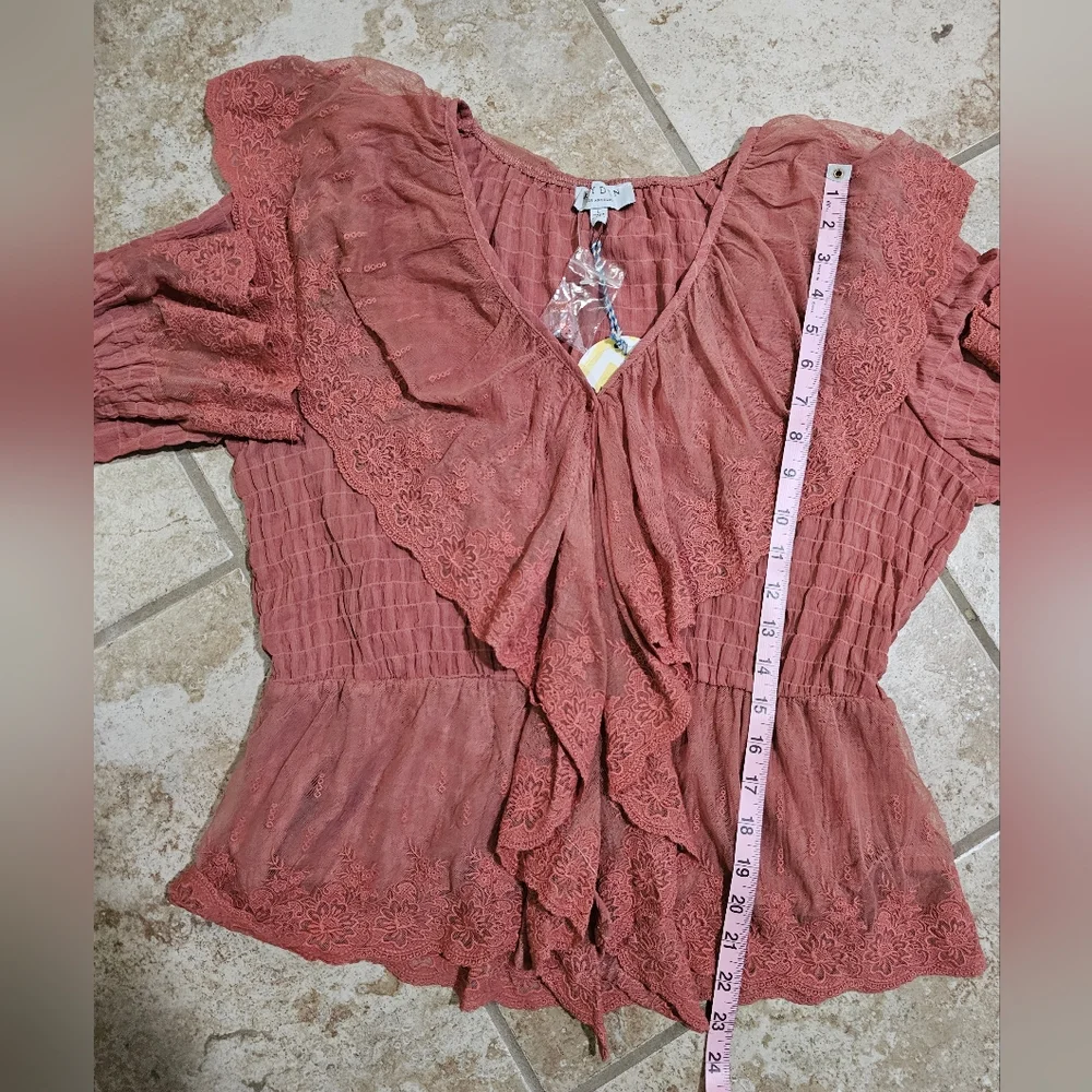 Hayden Los Angeles Women Large Dusty Rose Peasant Prairie Blouse Boho Festival - Picture 7 of 7